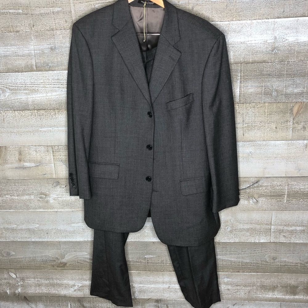 Kasper 42R vintage 100% new wool blazer suit grey men set 42R